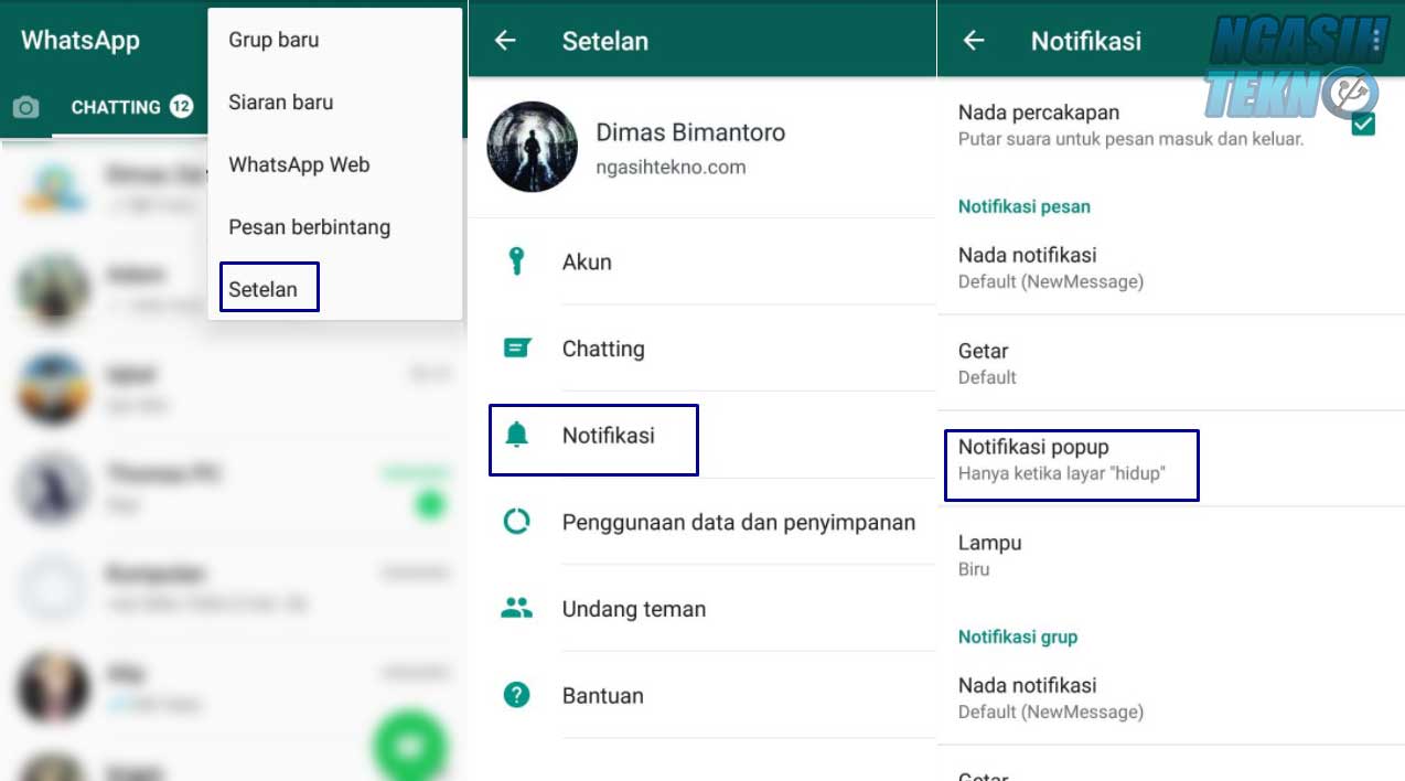 cara menonaktifkan notifikasi whatsapp