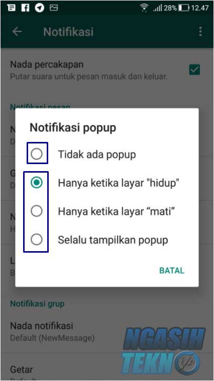 cara menonaktifkan notifikasi whatsapp