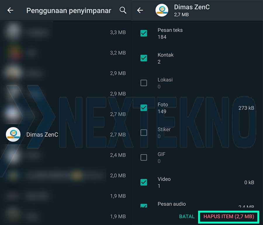 cara menghapus data chat whatsapp